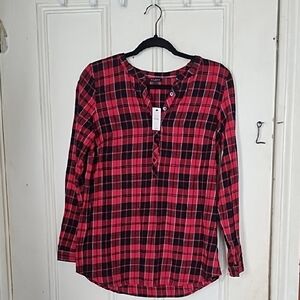 Talbots Red and Black Plaid Button-Down Shirt